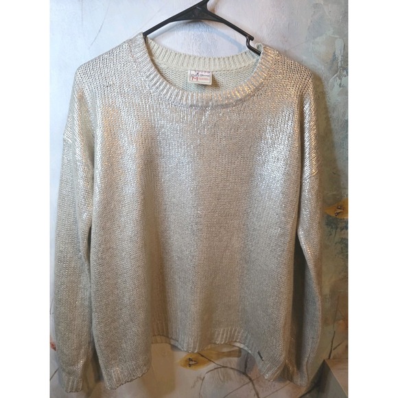 Lois Jeans Sweaters - LOIS JEANS Metallic Ivory Shimmer Knit Pullover Sweater Womens Size Small